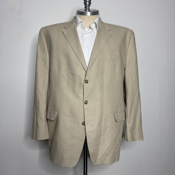 Jean John Fine Tailoring Linen Rayon Beige Blazer Jacket Mens Sz 54L - Picture 1 of 10